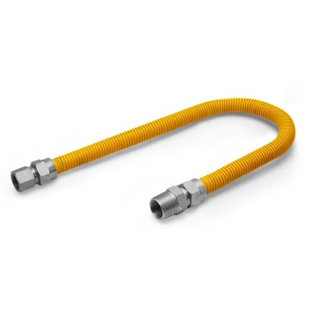 Flextron Gas Line Hose 5/8'' O.D.x24'' Len 1/2" FIPx3/4" MIP Fittings Yellow Coated Stainless Steel Flexible FTGC-YC12-24M
